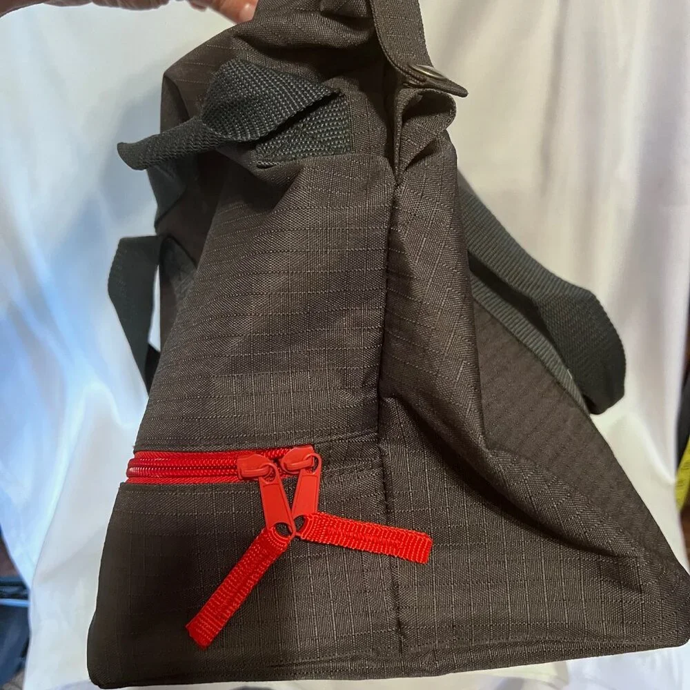 Perry Ellis-Gray& Red Tote/Satchel Travel Bag-Adjustable Shoulder Strap-Zip Bott
